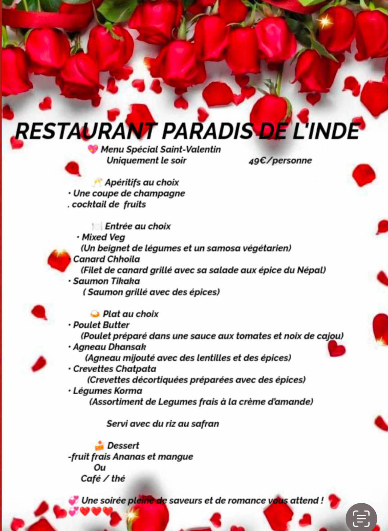 menu saint valentin